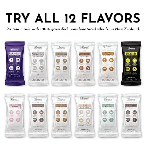 Protein Powder Made with 100% Grass Fed, Non Denatured Whey | Four Different Protein Sources from Organic Whole Food Ingredients | 12 Servings | 22g Protein (12 Servings, Sample Variety Pack) thumbnail 2