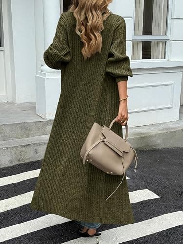 Saodimallsu Womens Long Cardigans V Neck Button Down Chunky Knit Dusters Sweater Coat Fall Trendy Maxi Sweater Dress thumbnail 4