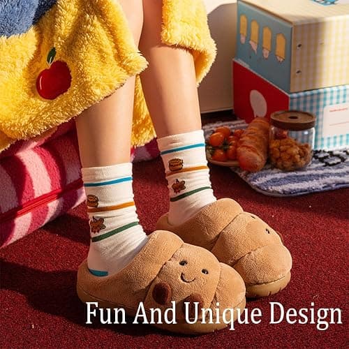 Croissant Fuzzy Slippers, Warm Non-Slip Indoor Fluffy Cute Slippers, Cartoon Croissant Slipper for Women House Shoes thumbnail 5