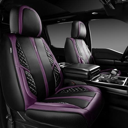 CAR PASS Nappa Leather Car Seat Covers Full Set Waterproof Protector Durable Cushioned,Universal Fit for Sedan SUV Pick-up Truck,Automotive, Anti-Slip and Backseat Luxury Premium(Black and Purple) thumbnail 3
