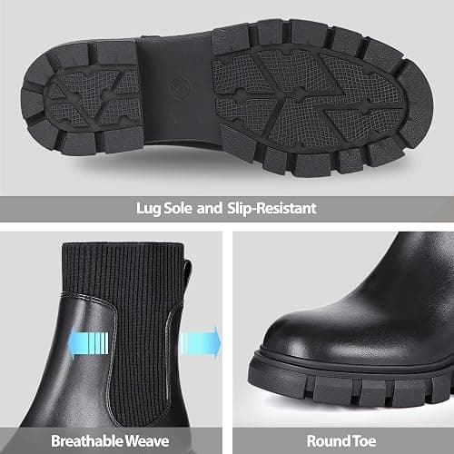 Athlefit Women's Chelsea Boots Fashion Slip on Platform Ankle Boots Lug Sole Chunky Booties thumbnail 3