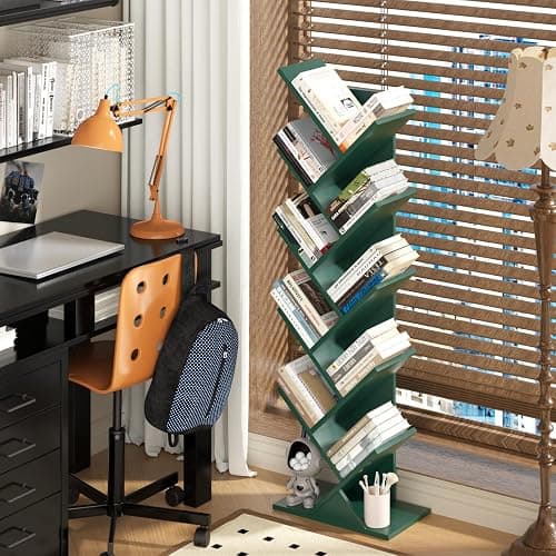 SHEEPAM 10 Tier Tree Book Shelf, Floor Standing Wood Bookshelf for Narrow Space, Storage Organizer Bookshelves for Books/CDs/Magazine, Bookcase with Shelves for Home Office, Living Room thumbnail 2