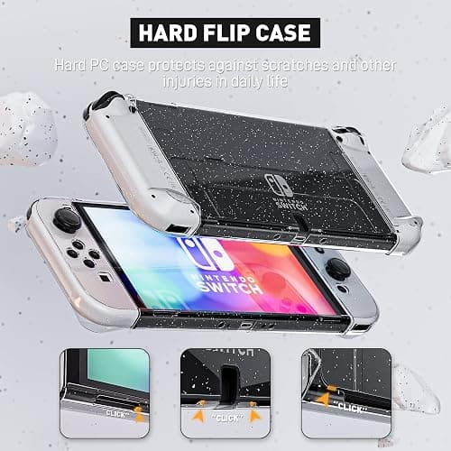 [Improved Version] Dockable Clear Case for Nintendo Switch OLED 2021, FANPL Protective Case Cover for Switch OLED and Joy Con Controller - Strong and Durable, Not Easy to Fall Off (Glitter) thumbnail 6