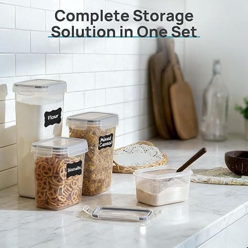 Vtopmart Airtight Food Storage Containers with Lids, 24 pcs Plastic Kitchen and Pantry Organization Canisters for Cereal, Dry Food, Flour and Sugar, BPA Free, Includes 24 Labels，Gray thumbnail 5