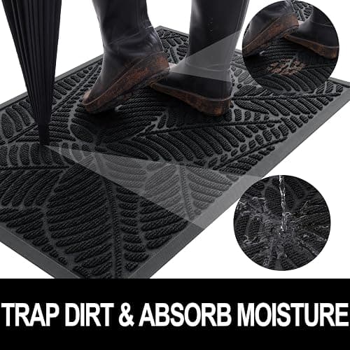 Colorxy Waterproof Doormat, Sturdy Natural Rubber Front Indoor Mat, Non Slip Low Profile Indoor Outdoor Door Mats, Stain and Fade Resistant Floor Mat, Easy Clean Patio Entrance Mat, 30''x17'', Black thumbnail 2