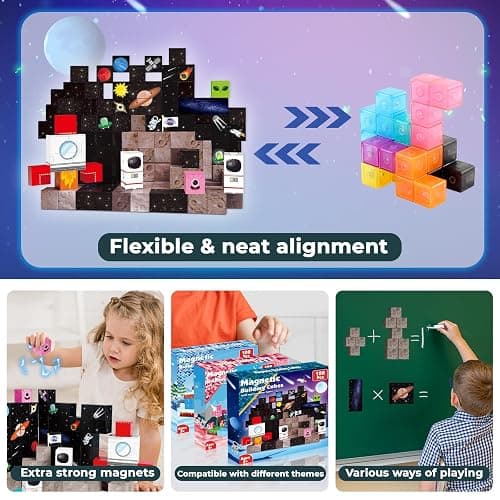 Goody King 100PCS Space Rocket Magnetic Building Blocks |Space Adventure Magnetic Tile Set, STEM Montessori Stacking Toy, Building Playsets for Boys and Girls Ages 3-10,Sensory Tile Christmas thumbnail 4
