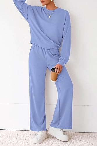 PRETTYGARDEN Women 2 Piece Outfits 2025 Fall Sweatsuits Crewneck Sweatshirt Wide Leg Sweatpants Lounge Sets Tracksuit thumbnail 4