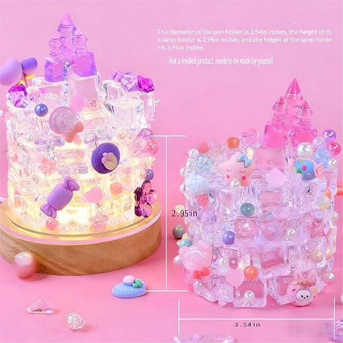 ndodved DIY Imitation Crystal ice Pen Holder nightlight, Plug-in Manual Set LED Warm lamp, Suitable for Bedroom/Children's Room Decoration | Desk/Bedside lamp, Christmas Gift. (Castle Pink) thumbnail 4