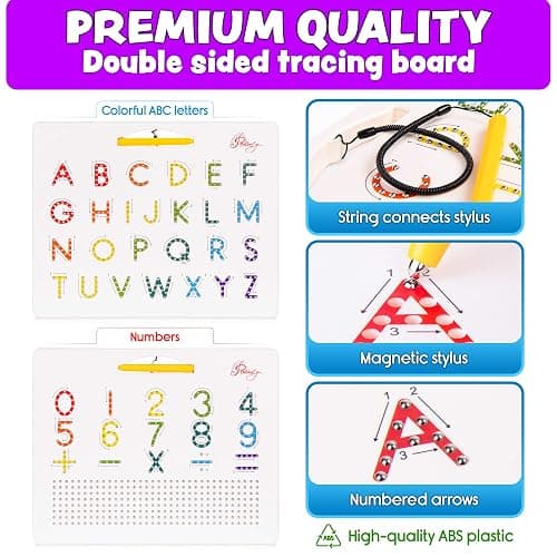 Magnetic Alphabet Tracing Board - double sided letters & numbers Magnetic Tracing Board, ABC magnets learn to write with magnetic pen, STEM toy letters learning, handwriting games, writing montessori thumbnail 3
