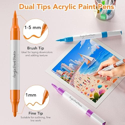 WELLOKB Acrylic Paint Markers, 80 Colors Acrylic Markers, Dual Tip Fabric Paint Pens for Rocks, Wood, Glass Painting, Coloring Books,Paper, DIY Crafts Art Supplies for Adult, Strong Coverage thumbnail 3