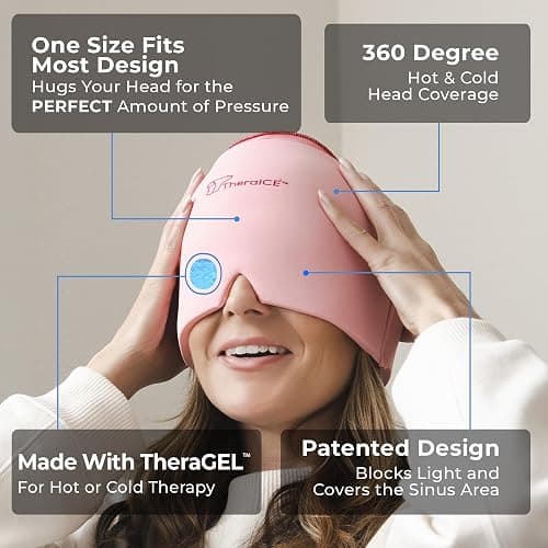 TheraICE Headache Relief Cap for Women, Headache Hat Migraine Ice Pack Mask | Soft Cold Compress Gel Head Wrap Soothes Tension and Stress, a Thoughtful Gift for Mom, Grandma or Any Special Her thumbnail 2
