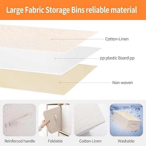 Linen Folding Storage Bins, 3 Pack Large Storage Baskets, Washable, Clothing Storage Bins with Handle, Closet Organizer for Storage Sweater,Sheets(Beige, 18½"x11" x8½") thumbnail 4