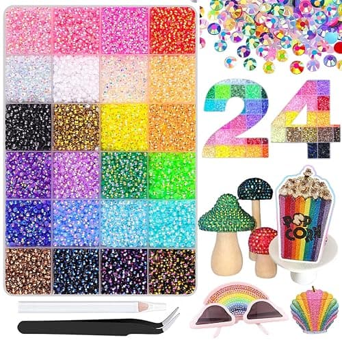 Bedazzling Kit Nail Art Rhinestones, 3mm Flat Back Rhinestones, Nail Art Gems Crystals Kit with Pick Up Pen & Tweezers for DIY Nails Crafts Clothes Shoes Decoration, 24 Colors - Image 1