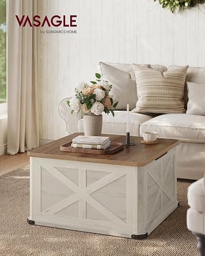 VASAGLE Farmhouse Coffee Table with Storage, Square Coffee Table for Living Room, Center Table with Flip-Top Lids, Honey Brown and Rustic White ULCT232W73 thumbnail 3