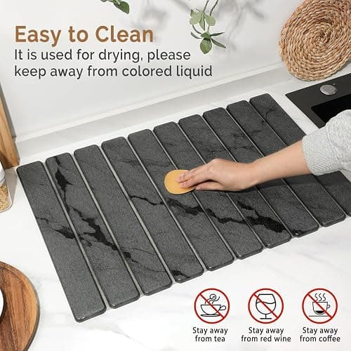 Large Stone Dish Drying Mat for Kitchen Counter, Quick Dry Stone Dishes Mats,Foldable Water Absorbing Diatomaceous Earth Drying Organizer Pad for Plate Rack Bottles Utensils(Dark Gray 24"×16" & 8"x4") thumbnail 6