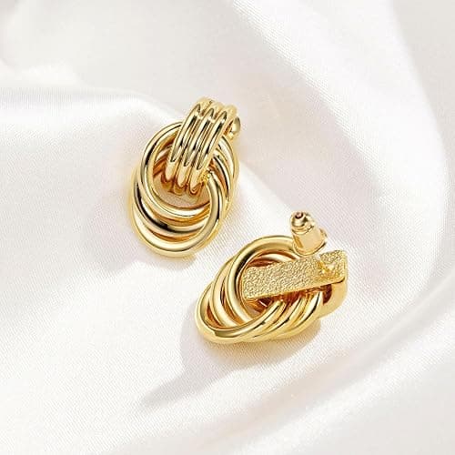 2 Pairs Gold Earrings for Women Knot Chunky Earrings Jewelry for Women thumbnail 8