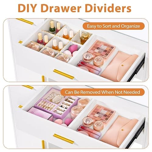 ANWBROAD Large Vanity Desk with Lighted Mirror White Makeup Vanity Set with Glass Top & Power Outlet & 7 Drawers Storage 3 Color Lighting Modes Dressing Table with Stool for Bedroom Women Girl UBDT83W thumbnail 8
