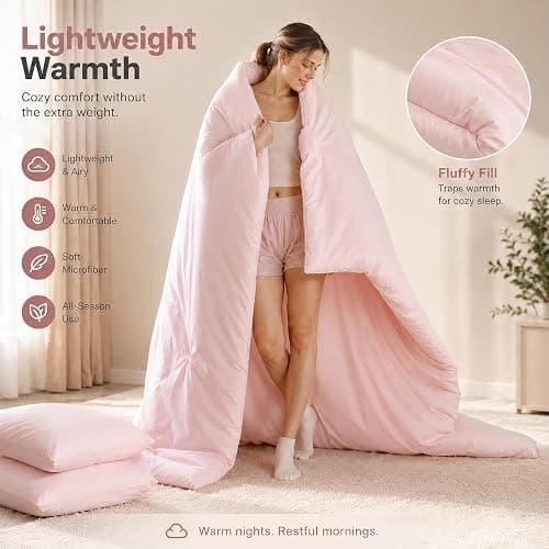 weigelia Pink Comforter Full Size Set – Soft All-Season Bedding with 300GSM Fluffy Microfiber, Includes 2 Matching Pillowcases – Elegant Blush Pink Comforter for Girls, Teens, and Women thumbnail 3