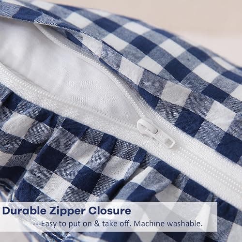 K MASANIJI 2 Pack Navy Blue Plaid Ruffle Gingham Lumbar Pillow Shams, 100% Washed Cotton Linen Feel Checkered Farmhouse Zipper Closure Pillow Covers for Bed/Sofa Zipper Closure - 20"x12" thumbnail 5