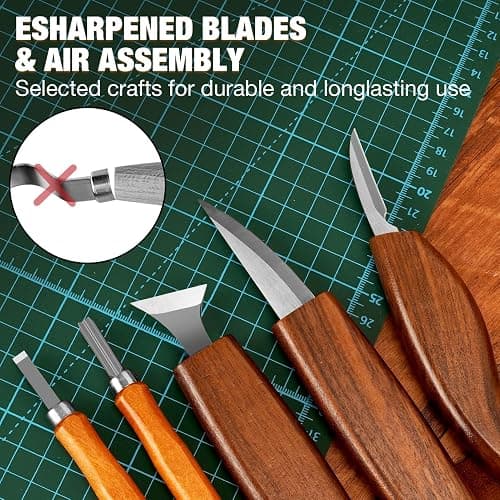 Wood Carving Kit, 24Pcs Wood Carving Tools with PU Storage Bag, Wood Whittling Knife Kit with 4pcs Templates & 6pcs Basswood Blocks for DIY Beginners thumbnail 5