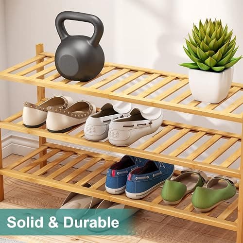 viewcare 3-Tier Long Shoe Rack, Bamboo Wood Shoe Rack for Closet, Entryway & Hallway, Stackable | Beautiful | Functional | Sturdy thumbnail 7