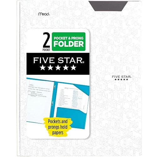 Five Star 2-Pocket Folder, Plastic Folder with Stay-Put Tabs and Prong Fasteners, Holds 8-1/2" x 11" Paper, White (72494) - Image 1