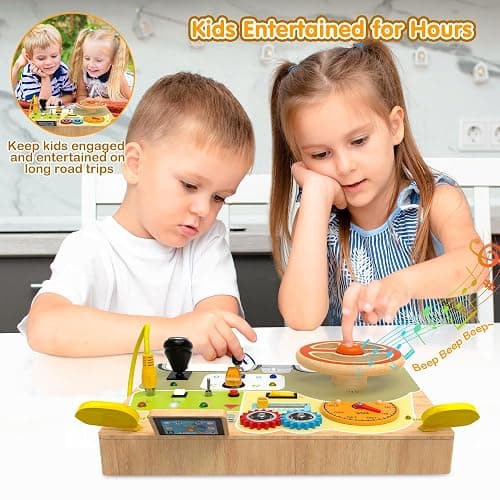 JGOBUB Montessori Toddler Toys - Baby Wooden Busy Board - Sensory Toys with Light Switch - Travel Toys for Educational Toddler Activities for Toddlers 1 2 3 4+ Year Old thumbnail 7