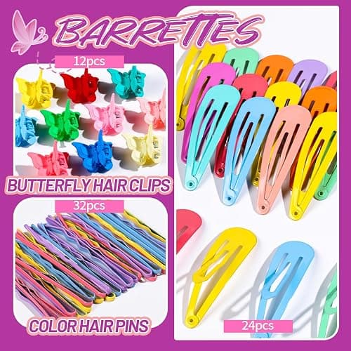 Teenitor Elastic Hair Ties, Hair Accessories for Girls, Colorful Baby Elastic Hair Bands Set Rubber Bands for Hair with Hair Clips thumbnail 4