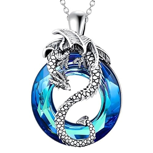 Unified Jewellery Cool Dragon Pendant Necklace for Men and Women, Zinc Alloy Fantasy Dragon Jewelry with Blue Crystal, Lovers' Holiday Accessory B149 - Image 1