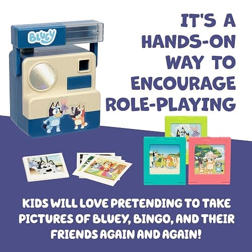 Bluey Chikit Chikit Pretend Camera, 10 Photo Cards, Role Play | 3 pop-out film cartridges, no batteries needed; toddler toy camera for kids ages 3+, birthday gift thumbnail 5
