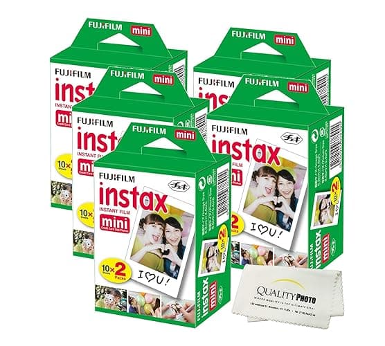 Fujifilm INSTAX Mini Instant Film (White) For Fujifilm Mini 8 & Mini 9 Cameras w/ Microfiber Cloth by Quality Photo (100 Film Sheets) - Image 1