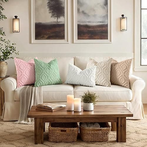 decorUhome Set of 2 Faux Fur Cushion Covers 45x45 cm, Decorative Soft Plush Fluffy Velvet Cushion Cover 18X18 Inch,Square Boho Neutral Pillow case for Sofa, Beige thumbnail 5