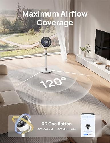 Dreo Smart Fan for Bedroom, 120° +120° Omni-Directional Oscillating Fans, 90ft Quiet Pedestal Fan with RGB Light, 9 Speeds, 6 Modes, 20dB, 8H Timer, Wi-Fi/Voice/Alexa, 37-42" Floor Fans with Remote thumbnail 7