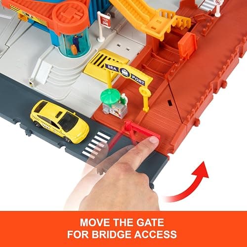 Matchbox Toy Vehicles & Playset, Transportation Center with 5 Levels, Kid& Car-Activated Features, Includes 1:64 Scale Taxi, Boat & Helicopter & Food Vendor Accessory thumbnail 3
