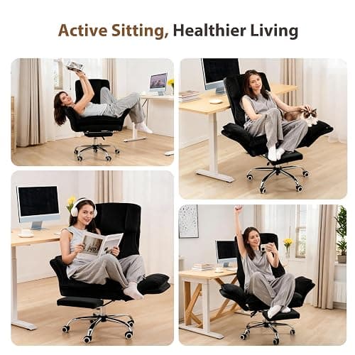 Big and Tall Office Chair, Flip Armrests for Pets & Cross Legged Sitting, Executive Ergonomic Computer Gaming Chair with Foot Rest, Crystal Velvet Wide Seat Reclining Desk Chair thumbnail 4