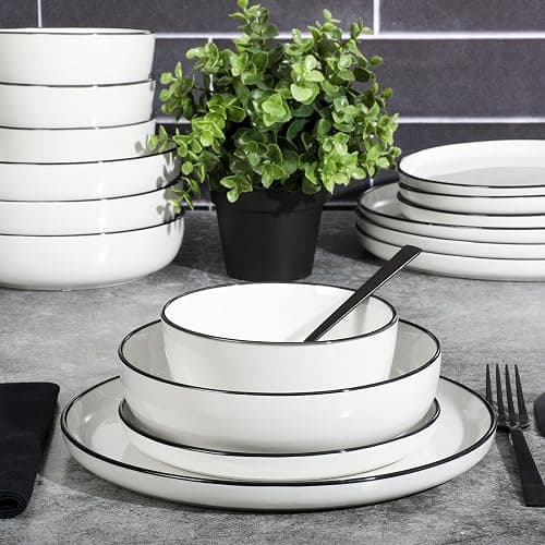 Gibson Home Oslo 16 Piece Porcelain Dinnerware Set,White w/Black Rim Rim, Service for 4 (16pcs) thumbnail 3