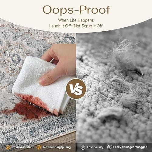 PureCozy Blue Area Rug 8x10 Living Room Vintage Floral Non-Slip Carpet | Machine Washable, Soft, Low Pile, Distressed, Large for Bedroom, Dining Room, Office, Retro Neutral Decor thumbnail 5