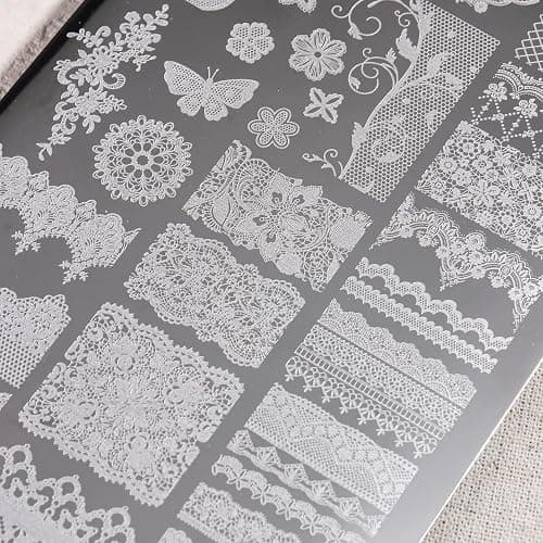 SUTOKAKA Lace Nail Stamping Plate, Stainless Steel Stamping Template | Lace Flowers Butterfly Print, Nail Art Stencil, DIY Printing Manicure Decoration Supplies, Home or Salon Use thumbnail 6