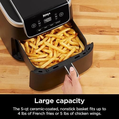 Ninja | Air Fryer | 4-in-1 Pro Air Fry, Roast, Reheat, Dehydrate | 5QT Capacity fits up to 4lbs of French Fries | 400F Max Temp | Nonstick Basket & Crisper Plate | 120V | Grey | AF141 thumbnail 3