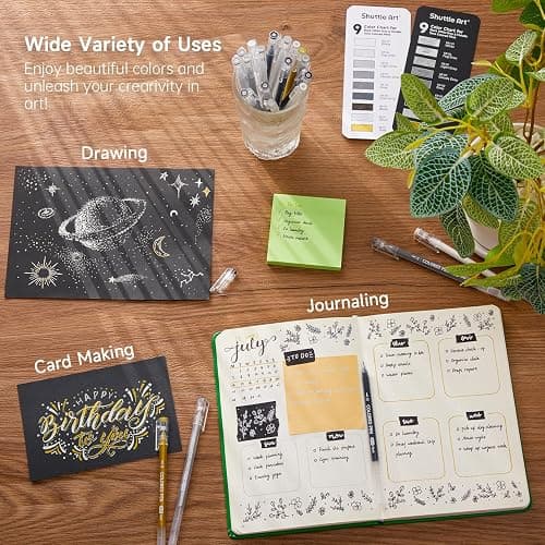Shuttle Art Colored Pens, 22 Black White Gray & Metallic Tone Colors Cute Journal Pens 0.6mm Fine Point Colored Gel Pens for Black Paper Writing Drawing Journaling Note Taking School Office Home thumbnail 7