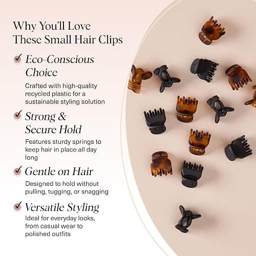 Kitsch Mini Hair Clips for Women - Tortoise & Black, 16 Pcs | Stays In Place Without Pulling or Snagging, Durable & Sturdy Plastic Small Hair Clips For Bangs, Stylish Hair Accessories thumbnail 3