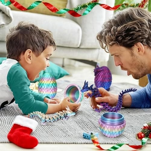 YILCER 12" 3D Printed Dragon Egg, Mystery Articulated Crystal Dragon Egg Fidget Toys, 3D Print Surprise Animals Toy for Kid Teen Boy Girls (Rainbow Color) thumbnail 2