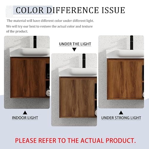 KEIKI 24'' Bathroom Vanity Cabinet with Ceramic Sink & Open Shelf, Wall Mounted Floating Bathroom Vanity with Soft-Close Cabinet Door, for Small Bathroom, Brown Ebony - 24" thumbnail 6