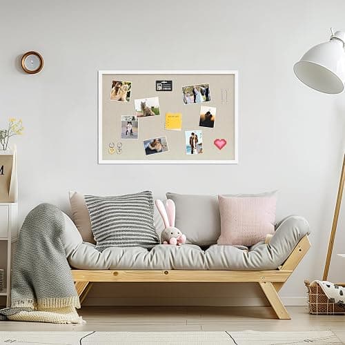 DAHAPYBOO Cork Board with Linen White,Bulletin Board 30"x20" Hanging Corkboards for Office Home School Message Board or Vision Board Decoration. thumbnail 4
