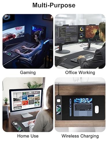 TopMade Wireless Charging Mouse Pad, Gaming Mousepad Home Office Large Desk Pad with Ultra-Smooth Surface, Non-Slip Base, Waterproof Keyboard Mat (Includes 20W PD Power Adapter & 6.56ft Woven Cable) thumbnail 7