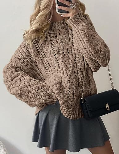 PRETTYGARDEN Women's Oversized Fall Sweaters 2025 Casual Long Sleeve Crewneck Chunky Cable Knit Pullover Tops Winter Clothes thumbnail 4
