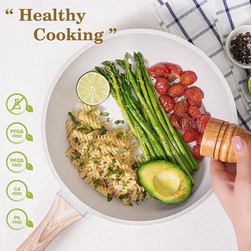 SODAY 12 Pcs Pots and Pans Set, Nonstick Cookware Sets White Granite Induction Cookware, Non-toxic Healthy Non Stick Kitchen Cooking Set with Frying Pans Set, Saucepans,Steamer (PFAS, PFOA, PFOS Free) thumbnail 5