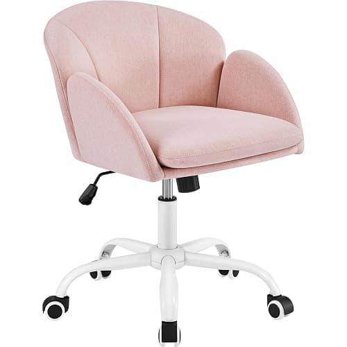 Yaheetech Fabric Vanity Desk Chair Modern Swivel Rolling Computer Chair with Armrests for Living Room, Bedroom, Makeup Room, Light Pink - Image 1