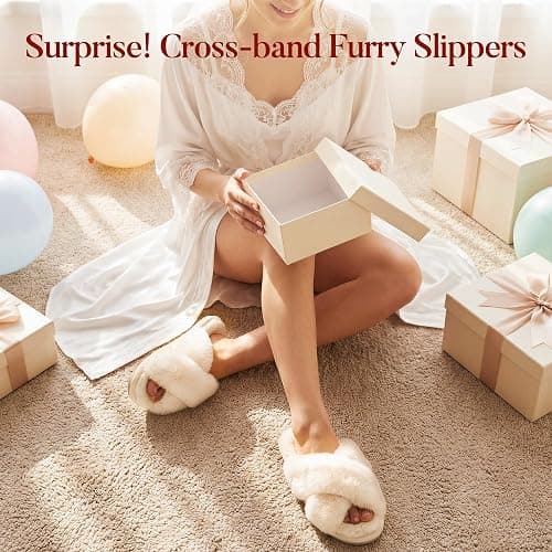 Ankis Memory Foam Fuzzy Slippers for Women,Open Toe House Shoes | Faux Fur Cross Band,Indoor Outdoor Slippers, Anti-Slip, Comfy, Cozy, Fluffy, Gifts for Women, Mom Bride Bridesmaids thumbnail 6