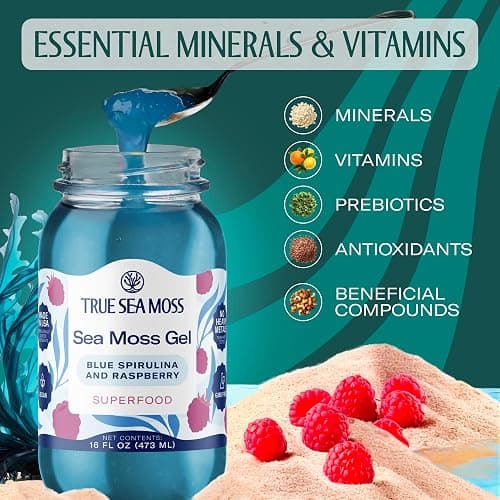 TrueSeaMoss Sea Moss Gel – Made in USA – Wildcrafted Seamoss, Fruits & Jarred Vegetables – Blue Spirulina, Pack of 1 (Labels may Vary) thumbnail 5